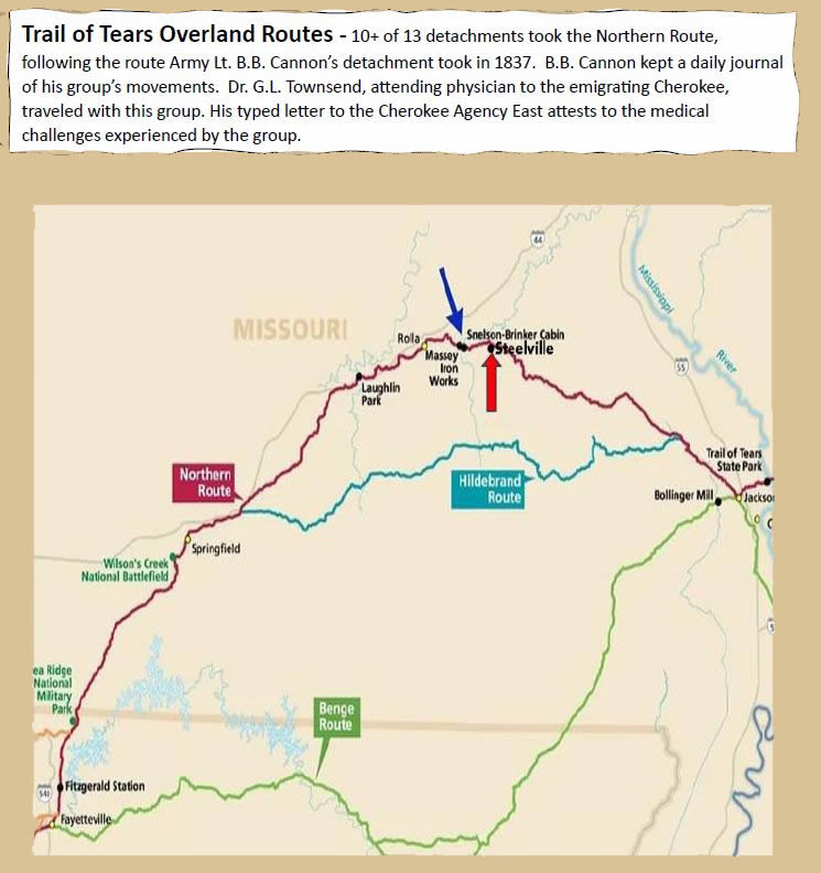 The Trail of Tears went through the Massey Iron Works, Later known as the Maramec Iron Works,