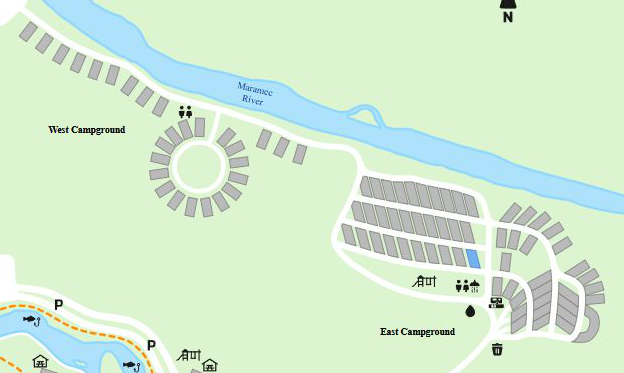 Riverfront Campground map for Maramec Spring Park, St. James Mo.